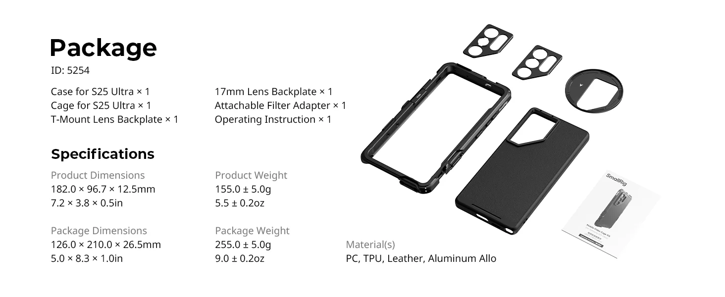 SmallRig S25 Ultra Telefonkäfig, mobiles Videokäfig-Set für Samsung S25 Ultra mit 17-mm-Objektivrückplatte, Filteradapter -5254 – Detail 9