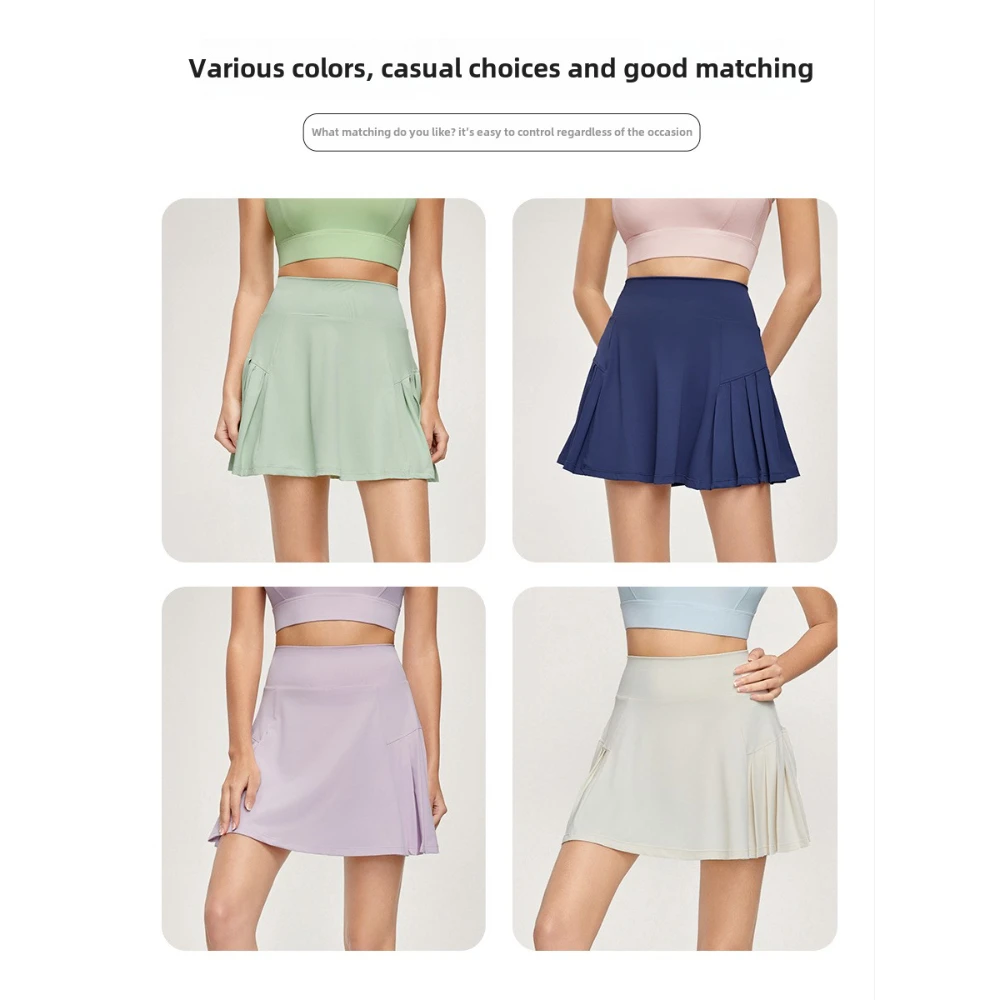 New Cool Sports Short Skirt Anti-exposure Two-piece Badminton Pocket Tennis Skirt Outer Wear Slimming Yoga For