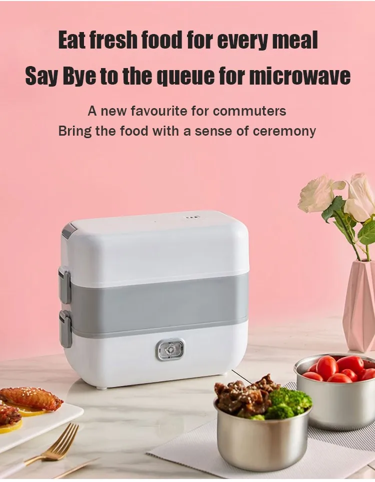 220V Electric Lunch Box Rice Cooker Portable Heating Bento Box Stainless Steel Lunch Box