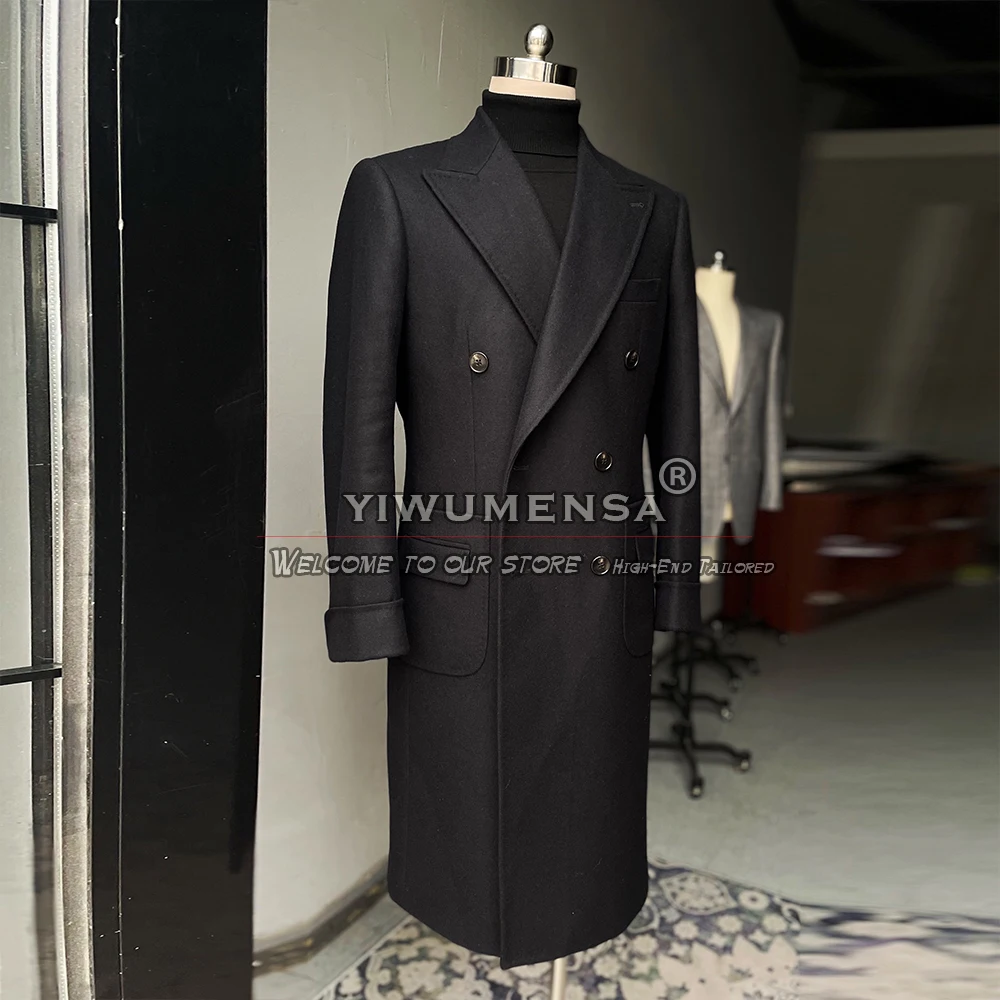

Autumn/Winter Men Trench Coat Long Black Tweed Wool Blend Thick Suit Jackets Double Breasted Overcoat Business Blazer Sets 2022
