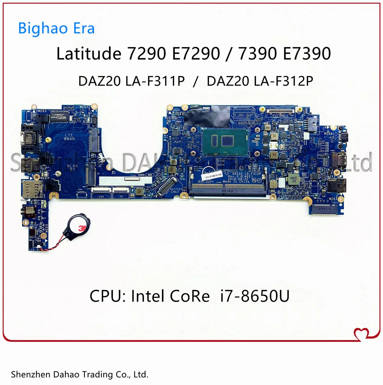 Материнская плата для ноутбука Dell Latitude 7290 7390 E7290 с процессором i7-8650U DAZ20 LA-F312P CN 0J8CVM