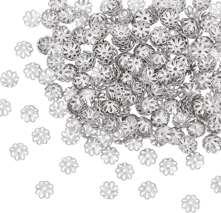 

300pcs MultiPetal Flower Bead Caps 7mm Stainless Steel Hollow Spacer Caps Metal Bead Cap Spacers for Necklace Jewelry Making