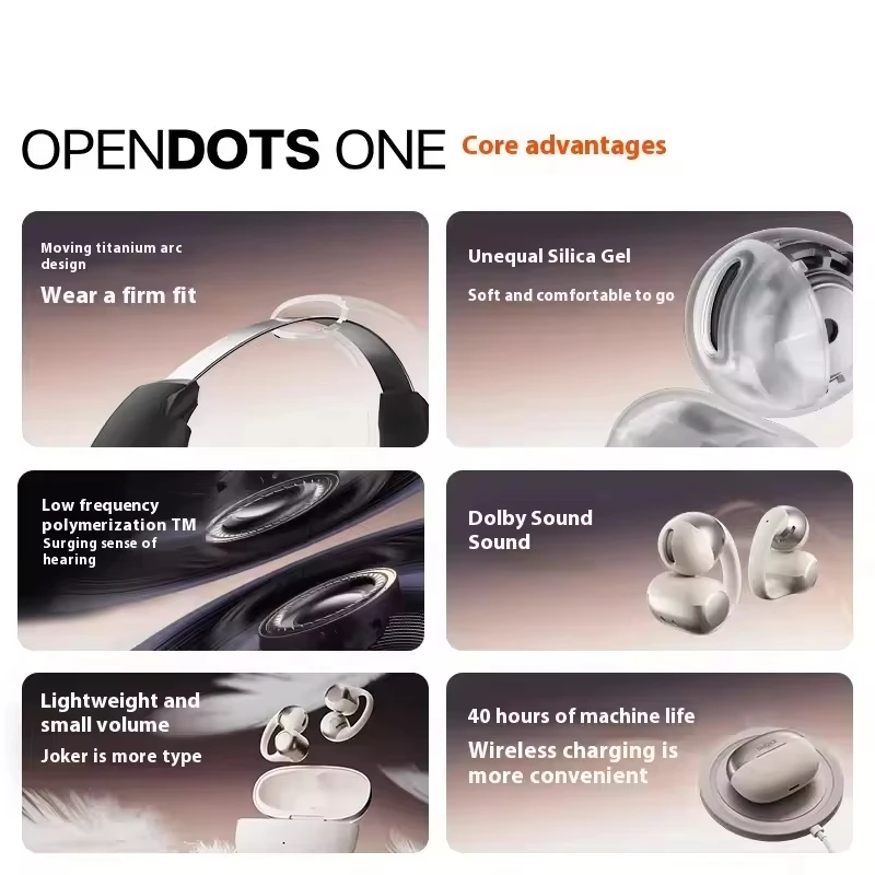 오리지널 SHOKZ OpenDots 원 블루투스 이어폰 경량 하이파이 무선 게이밍 이어버드 이어클립 헤드폰 맞춤형 노트북 PC용