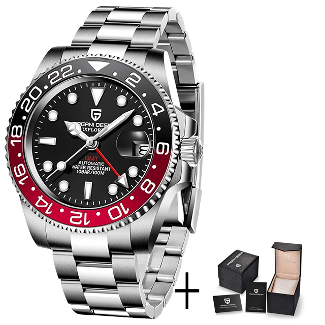 2021 New PAGANI DESIGN Men's GMT Watch Luxury Sapphire Ceramic Bezel Automatic Mechanical Watch Stainless Steel Waterproof Clock 