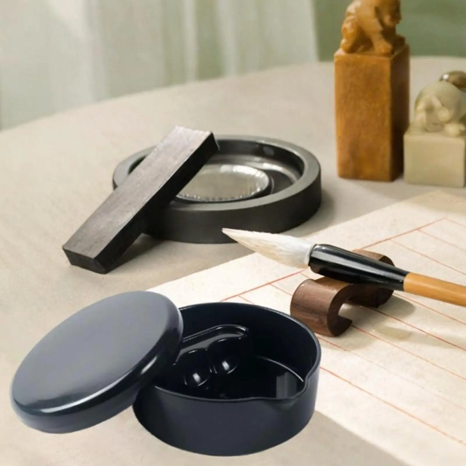 Calligraphy Inkstone Calligraphy Ink Box Multifunctional Students Supplies Writing Inkstone Ink Well Dish Inkstone with Cover Calligraphy Inkstone Calligraphy Ink Box Multifunctional Students Supplies Writing Inkstone Ink Well Dish Inkstone with Cover