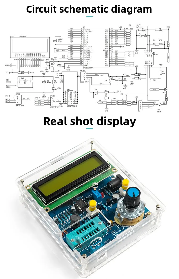 Kapazitäts-, Induktivitäts- und Frequenzmessungs-DIY-Kit Elektronik-Schweißübungsset 51 Einzelchip-Testerplatine – Detail 16