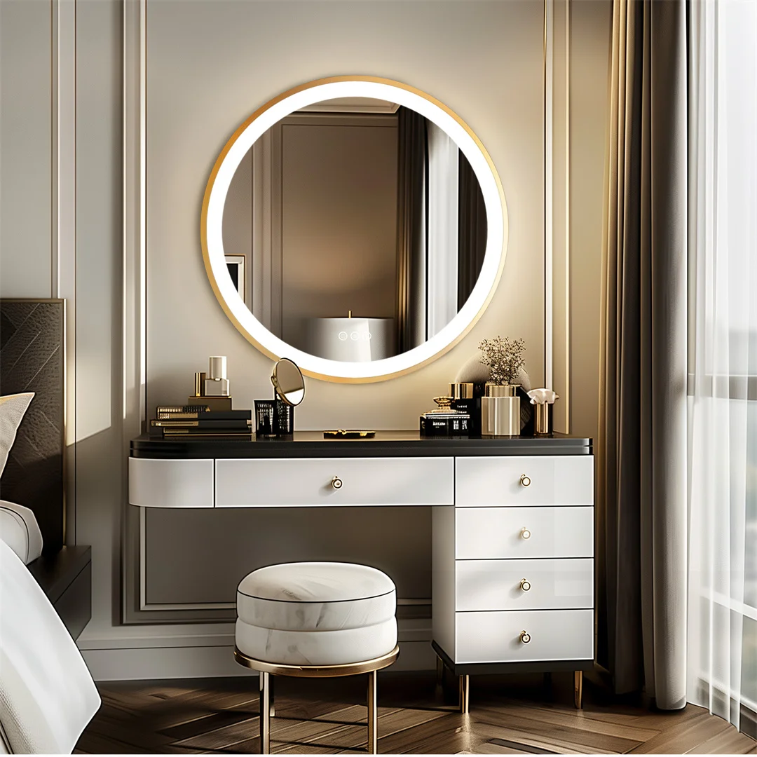 LUVODI 32Inch Waterproof Gold Frame Bathroom Mirror with LED Lights Illuminate Wall Vanity Mirror 3 Color Dimming Quick Defog 4