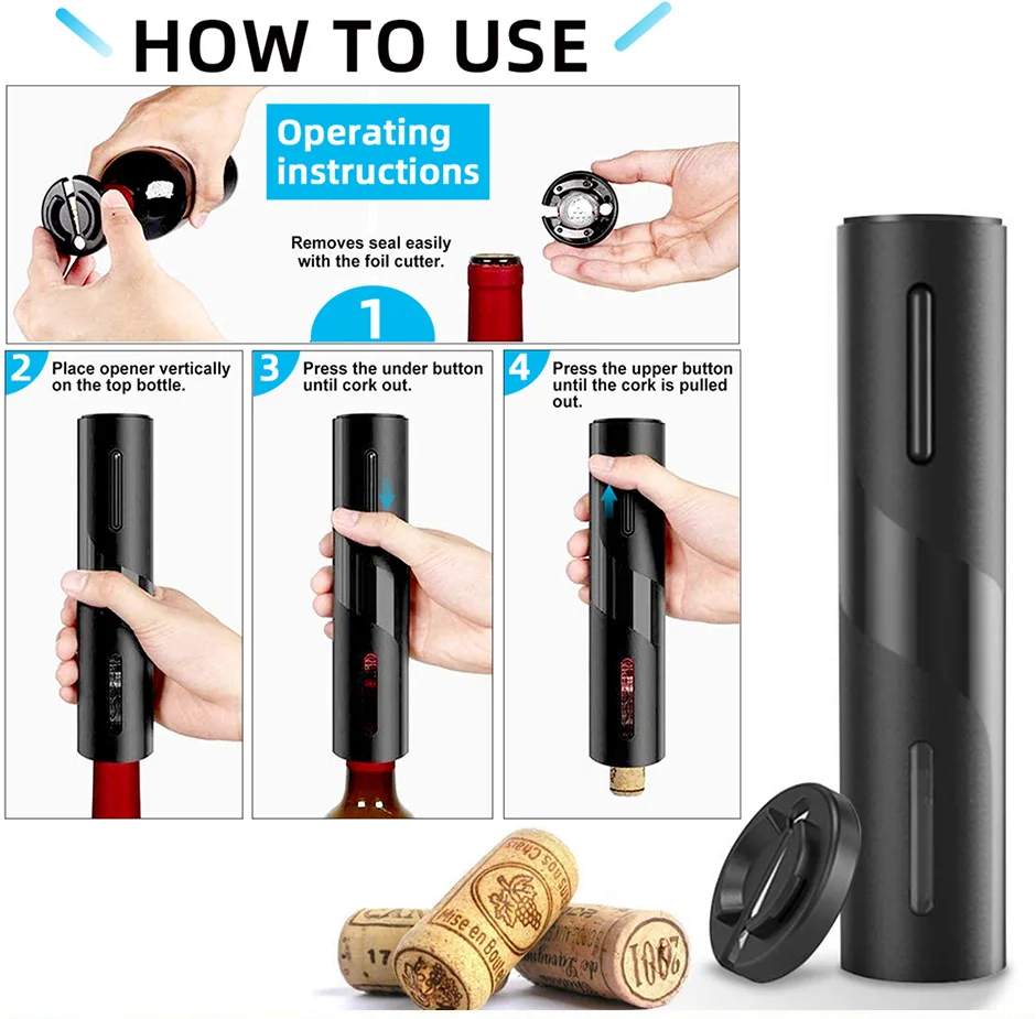 Rechargeable Electric Wine Opener Automatic Corkscrew Wine Opener for Beer  Battery Bottle Opener Foil Cutter Home Bar Can Opener - AliExpress