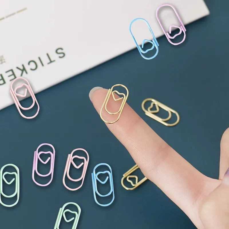 50pcs /bag Mini Bookmark Binder Clip Office Accessories Paper Clips Patchwork Clip Heart Gold Rose Gold Color Clip H0481 binder clips,paper clips,book clips,mini bookmark