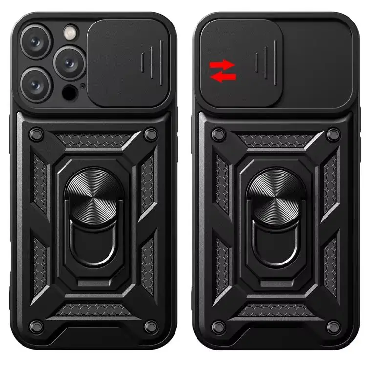 Military Grade Bumper Armor Case with Ring Cover and Slide Lens Protector