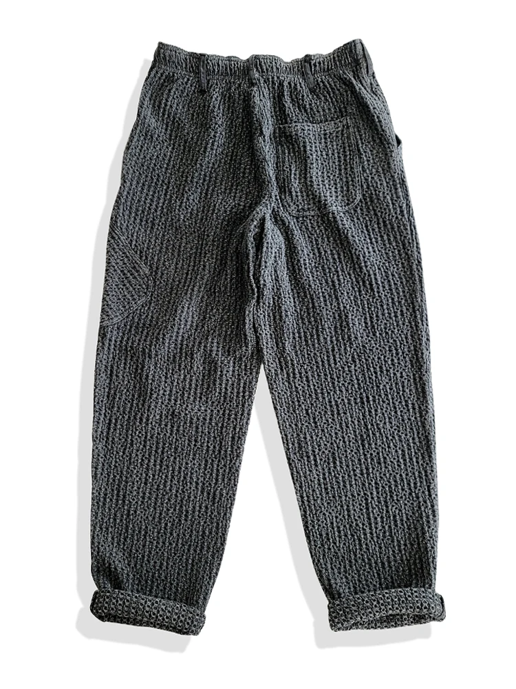 Men's Grey Tapered Pants Sashiko Japanses Style Casual Trousers 3