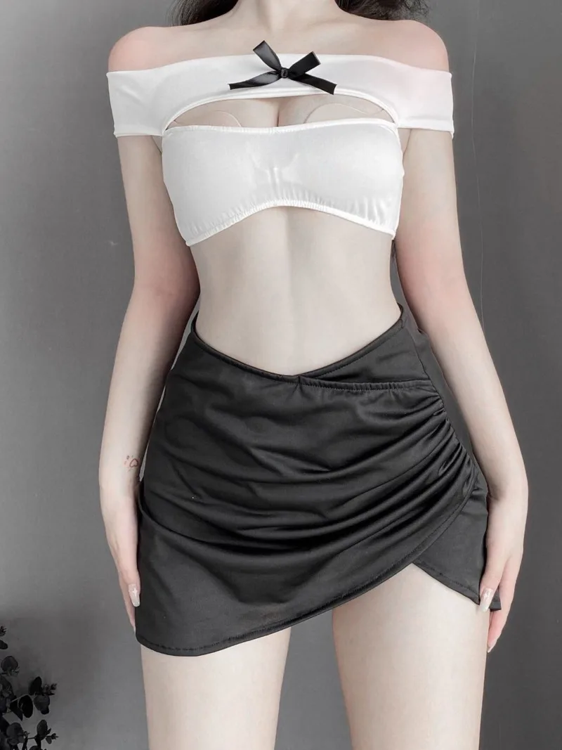 

Sexy Tight Bag Hip Skirt Set Short Top Erotic Charm Elegant Slim Mature Women New Secretary Uniform Temptation Nightclub N84O