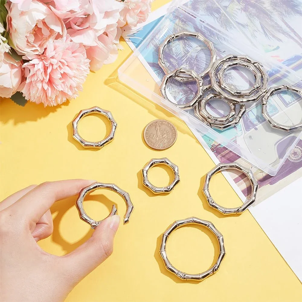 5PCS Metal Bamboo Buckle Spring O Ring Round Push Trigger Key DIY Connector Openable Keyring Carabiner Purses Handbags Snap 5