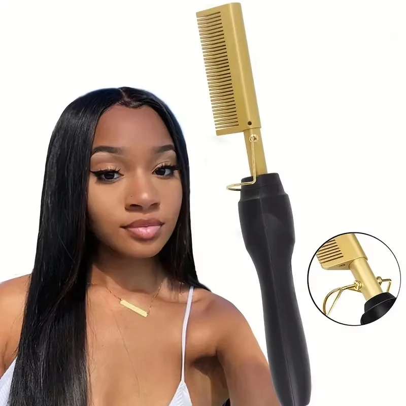 Hair Straightener Comb Bangs Dry and Wet Dual-Use Copper Comb Straight Hair Curling Iron Household Curling Iron