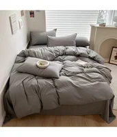 Ensemble de literie en coton, linge de lit solide, avec drap, housse de couette, taie d'oreiller, pour Couple simple, King, Queen, Double, taille 2