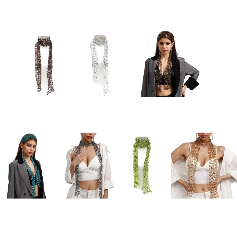 

New Woman Thin Sequins Collar Wedding Church Neck Scarf Lightweight Scarf with Sequins for Banquet Decorative Supplies