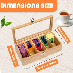 Bamboo Multipurpose Tea Bag Organizer with 5 Compartments (Log color)