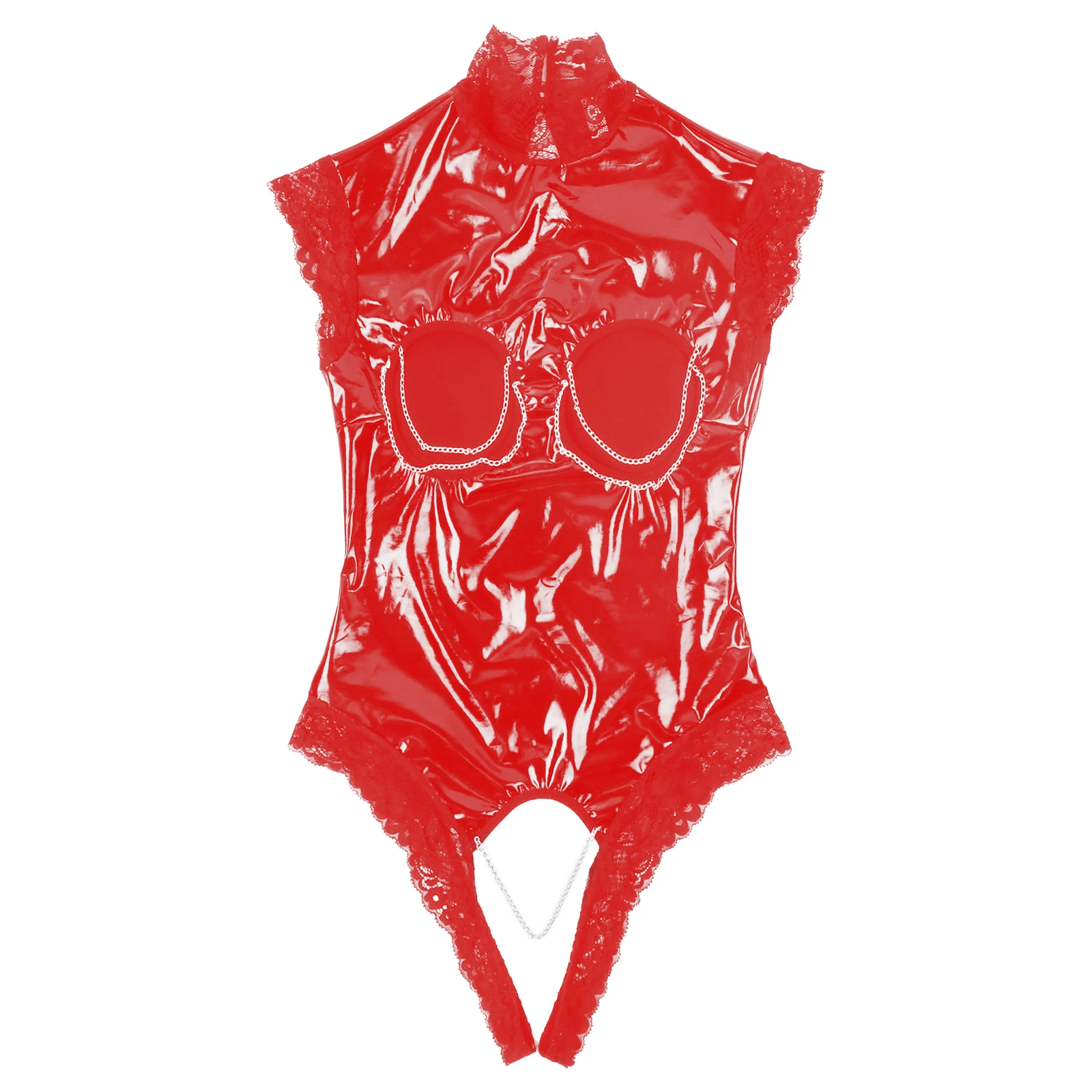 Women Underwear Sexy Lingerie Open Chest Open Cup Latex Bodysuit Femme Catsuit Cupless Crotchless Patent Leather Teddies
