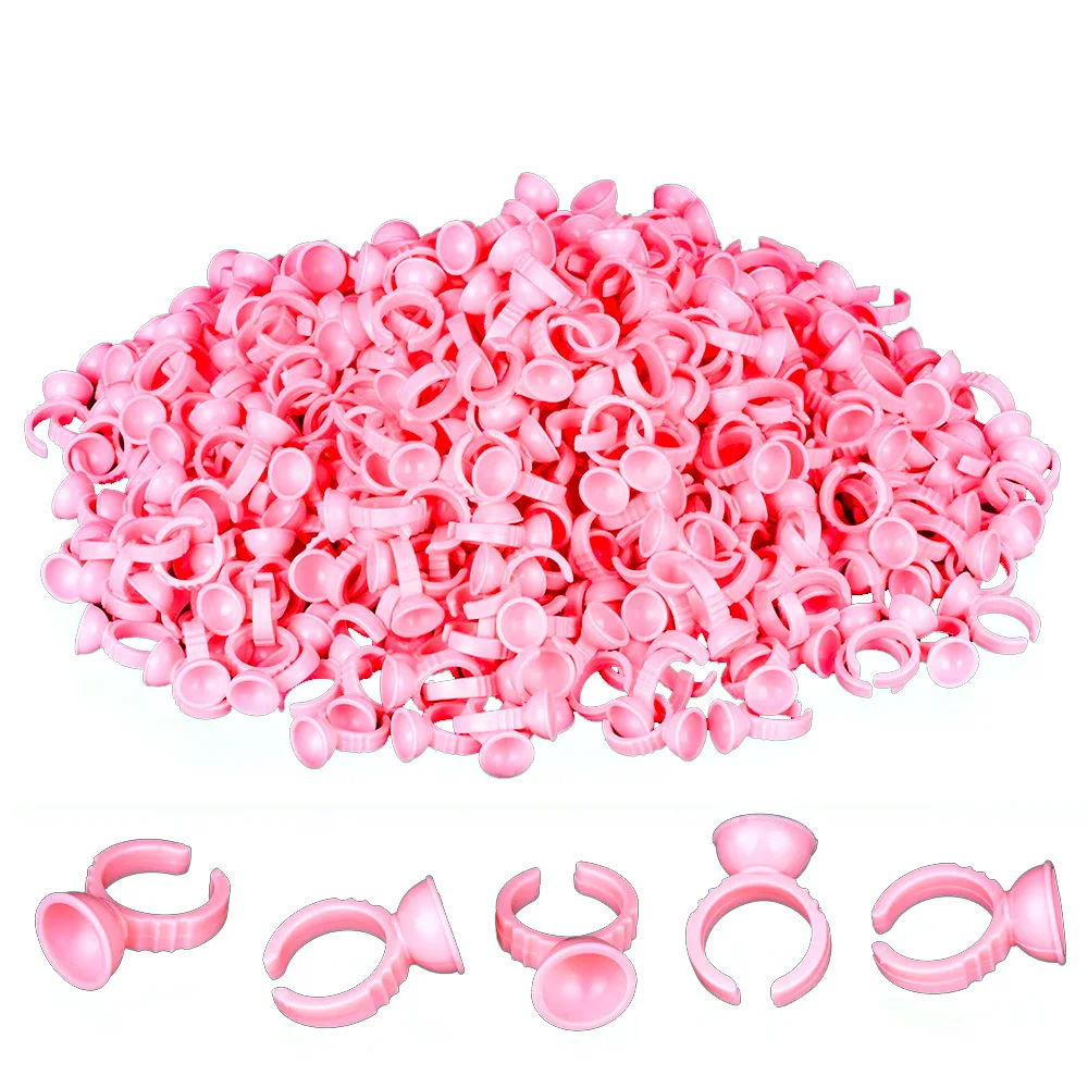 

100PCS Disposable Eyelash Extension Pink Glue Rings Holder Pallet Container Wholesale Lashes Accessories Ring Cup Tattoo Pigment