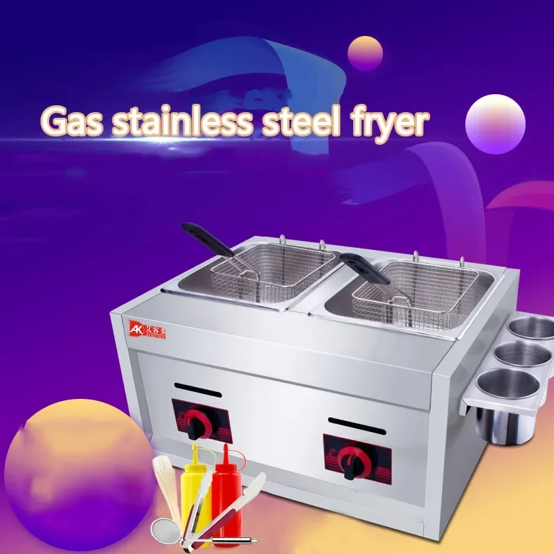 Gas Deep Fryer Double Gas Fryer Two Tanks Noodles Oden Cooker Steamer Energy Saving Kitchen French Fries Machine