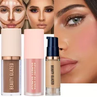 Ensemble de maquillage facial imperméable longue durée, 3 pièces/ensemble, blush + contouring + fond de teint, texture fine, couvre les imperfections, améliore les contours 2
