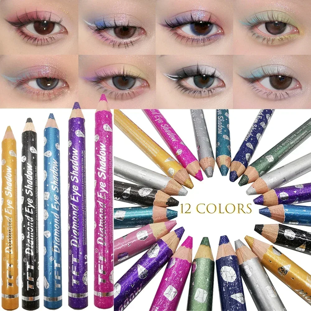 Eye Makeup Set 12 Colors Pearlescent Eyeshadow Eyeliner Pencil Waterproof Glitter Sequin