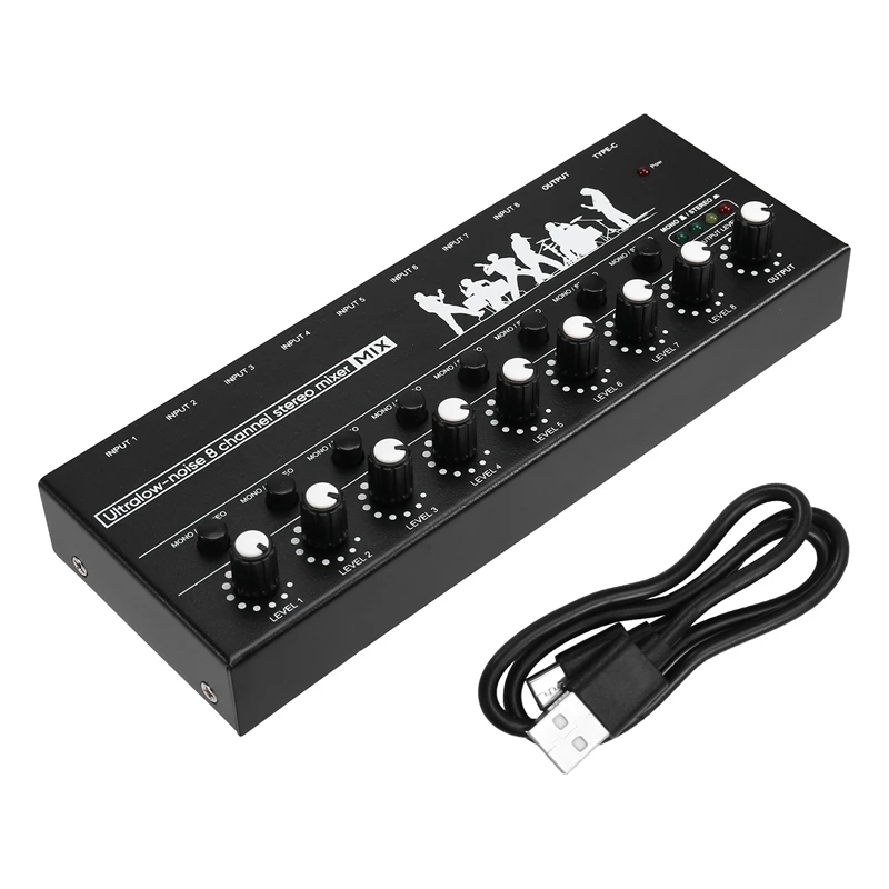 Professional 8-Channel Stereo Mixer Portable Sound Audio Mixer With Low-Noise Functionality For Recording Instruments