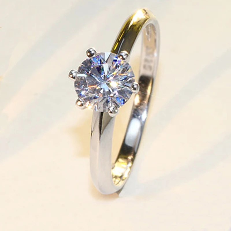 

Yanleyu Original Tibetan Silver Wedding Rings for Women 1 Carat Round Cubic Zirconia Engagement Jewelry Gift