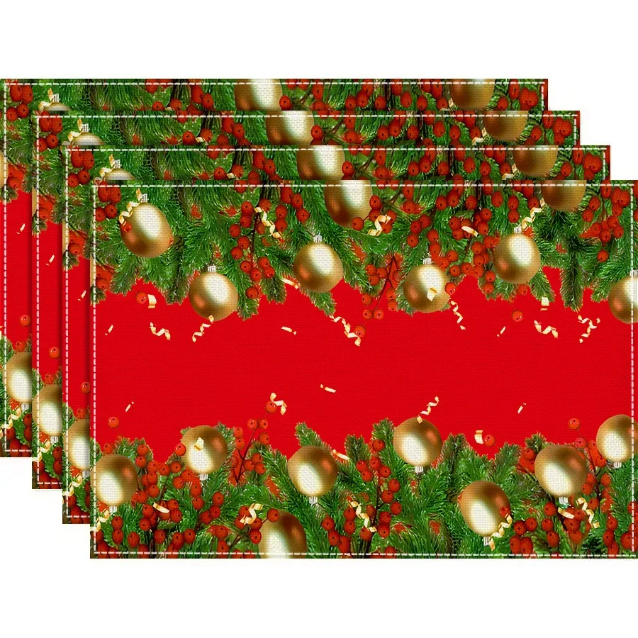 4/6/8PcsChristmas Theme Linen Place Mats Linen Table Mats for Party Dining Decor Non-Slip Heat-Resistant KitchenDinnerTable Mats 5