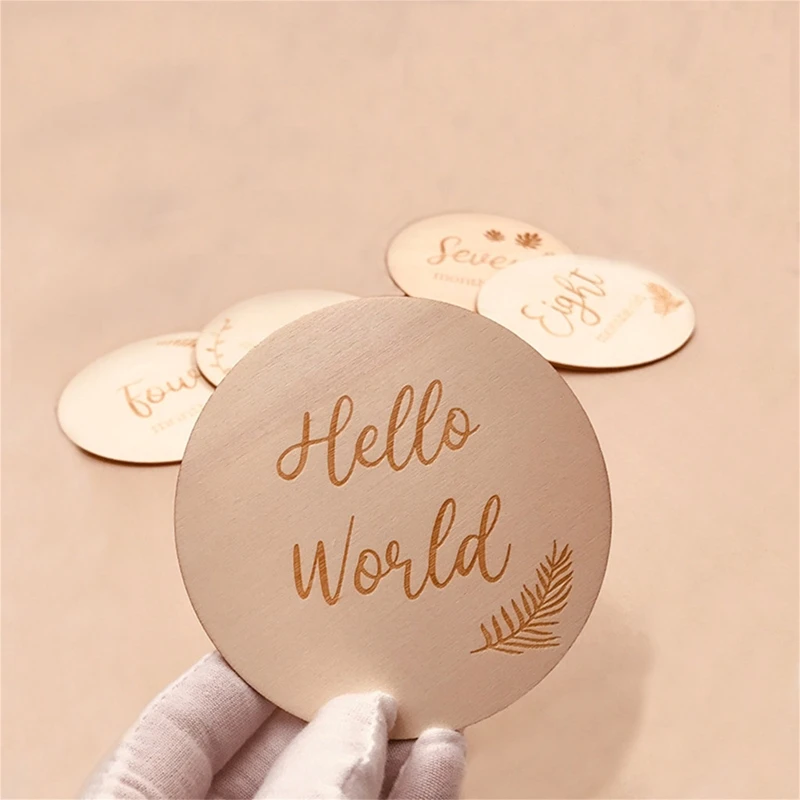 

14 Pcs Newborn Monthly Milestone Commemorative Cards Handmade Wooden Baby Cards Letters Month Souvenir Cards Photography Props