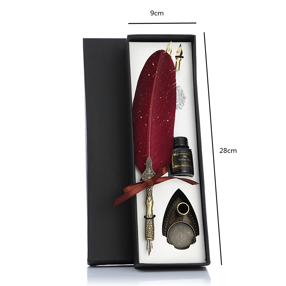 Vintage Calligraphy Feather Dip Pen Set with Ink - Creative Retro Writing Stationery