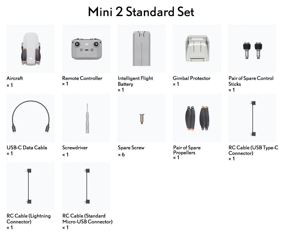 Mini 2 Standard Set Aircraft Remote Controller Intelligent Flight Gimbal Protector Pair of Spare