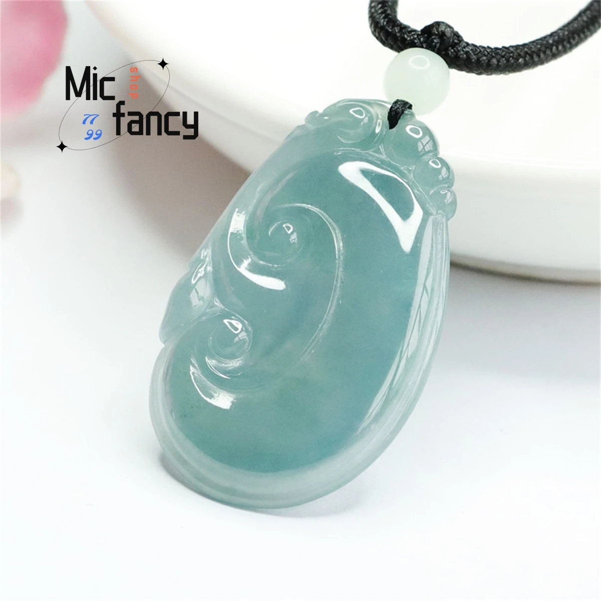 Natural Jadeite Blue Water Ruyi Pendant Simple Generous Personality Fashion National Style Men Women Jewelry Luxury Holiday Gift