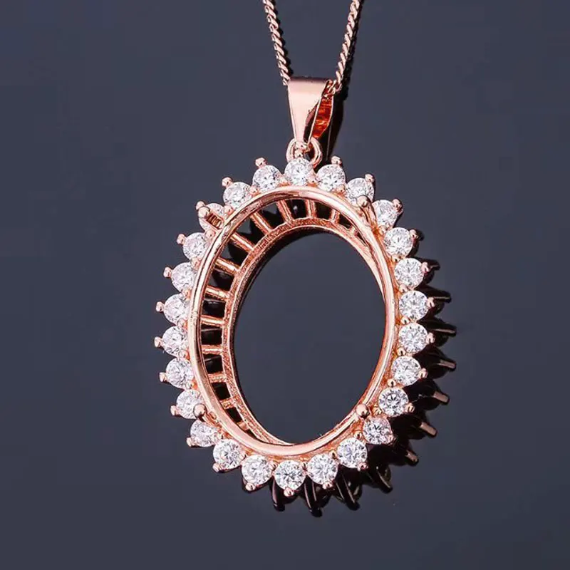 Classic Gemstone Pendant Setting 925 Silver Jewelry DIY Supplier Keep Shining 3 Layers 18K White Gold Plated Oval Pendant Tray pendant necklace silver pendant