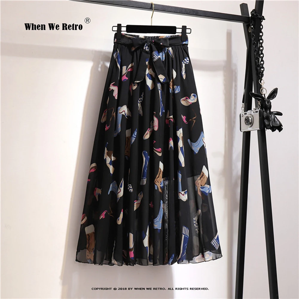 

Midi Skirt Women Spring Summer Korean Fashion Floral Print Chiffon Skirt A Line Thin Soft Elegant Pleated Skirt Swing Jupe RS023