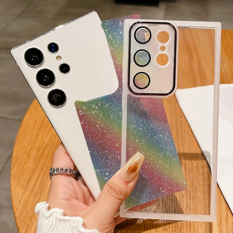 Clear Glitter Rainbow Phone Case With Lens Protector For Samsung_voghion.com