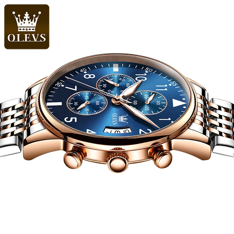 OLEVS Sport Chronograph Quartz Watch for Men Stainless Steel Waterproof Luminous Mens Watches Top Brand Luxury Relogio Masculino