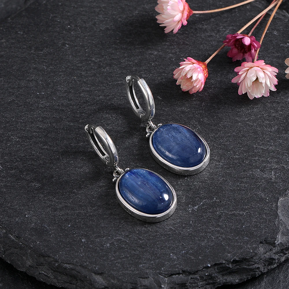 간단한 스타일 대형 타원형 천연 Kyanite S 후프 귀걸이 보석 우아한 펜던트 럭셔리 보석 기념일 선물