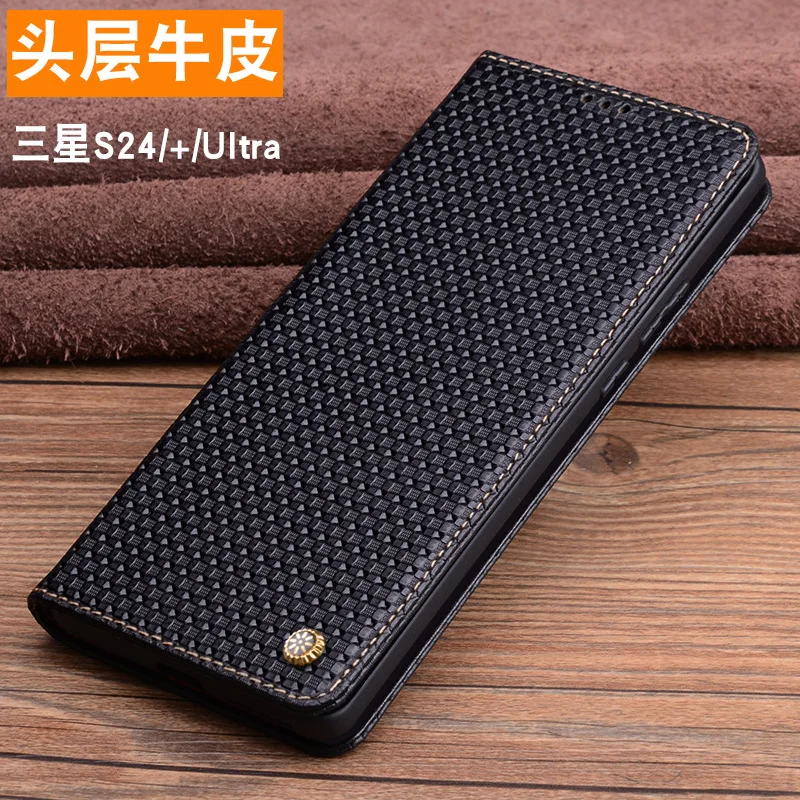 

Luxury Genuine Leather Wallet Cover Business Phone Case For Samsung Galaxy S24 Ultra Plus Cover Credit Card Money Slot Holste