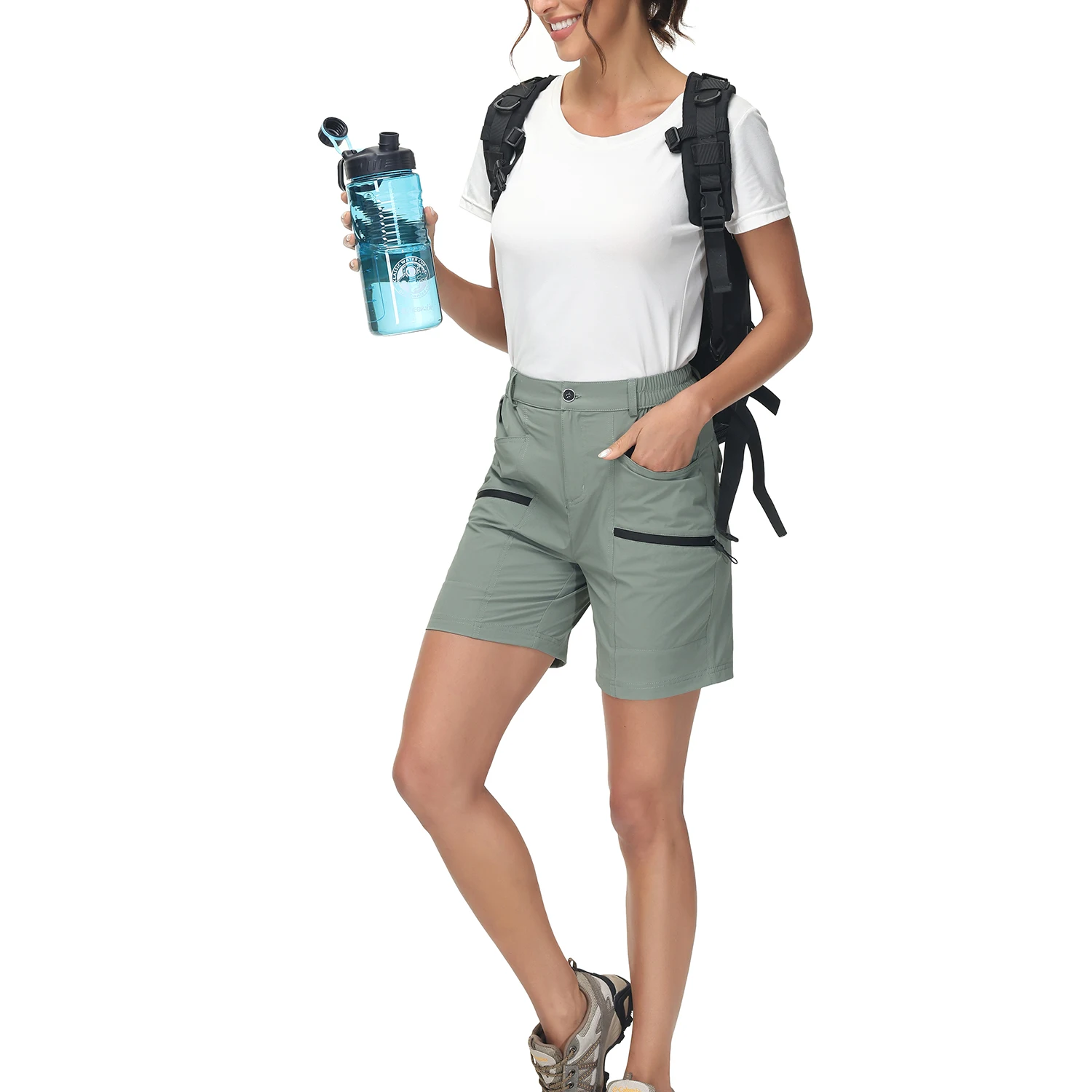 Women Hiking Shorts Women's Hiking Cargo Shorts Quick Dry Nylon Lightweight Athletic Shorts for Camping Travel with 6 Pockets Water Resistant
