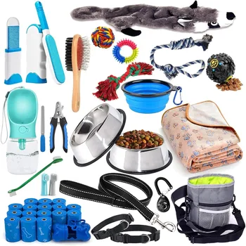 Puppy Supplies Starter Kit 39Piece Set of Puppy Essentials and Dog Stuff. Includes Dog Leash Toys Bowl Brushes Water Bottles an