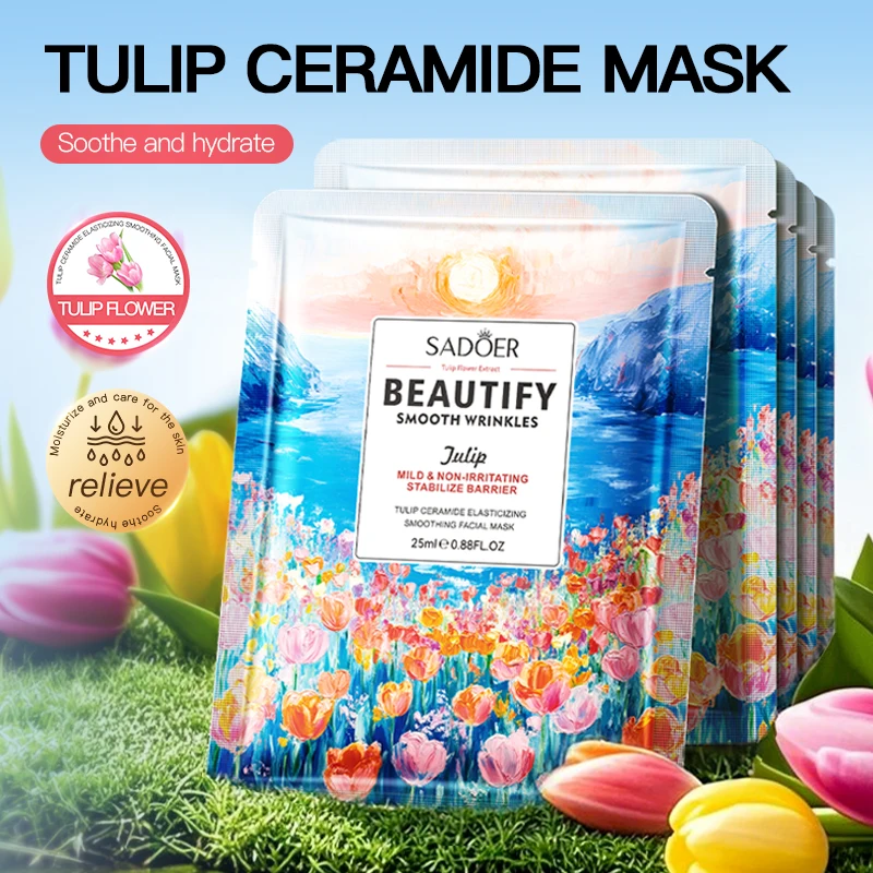 8pcs SADOER Flowers Facial Masks Moisturizing Hydrating Whitening Anti-Aging Face Mask Sheets Masks For Face Skin Care