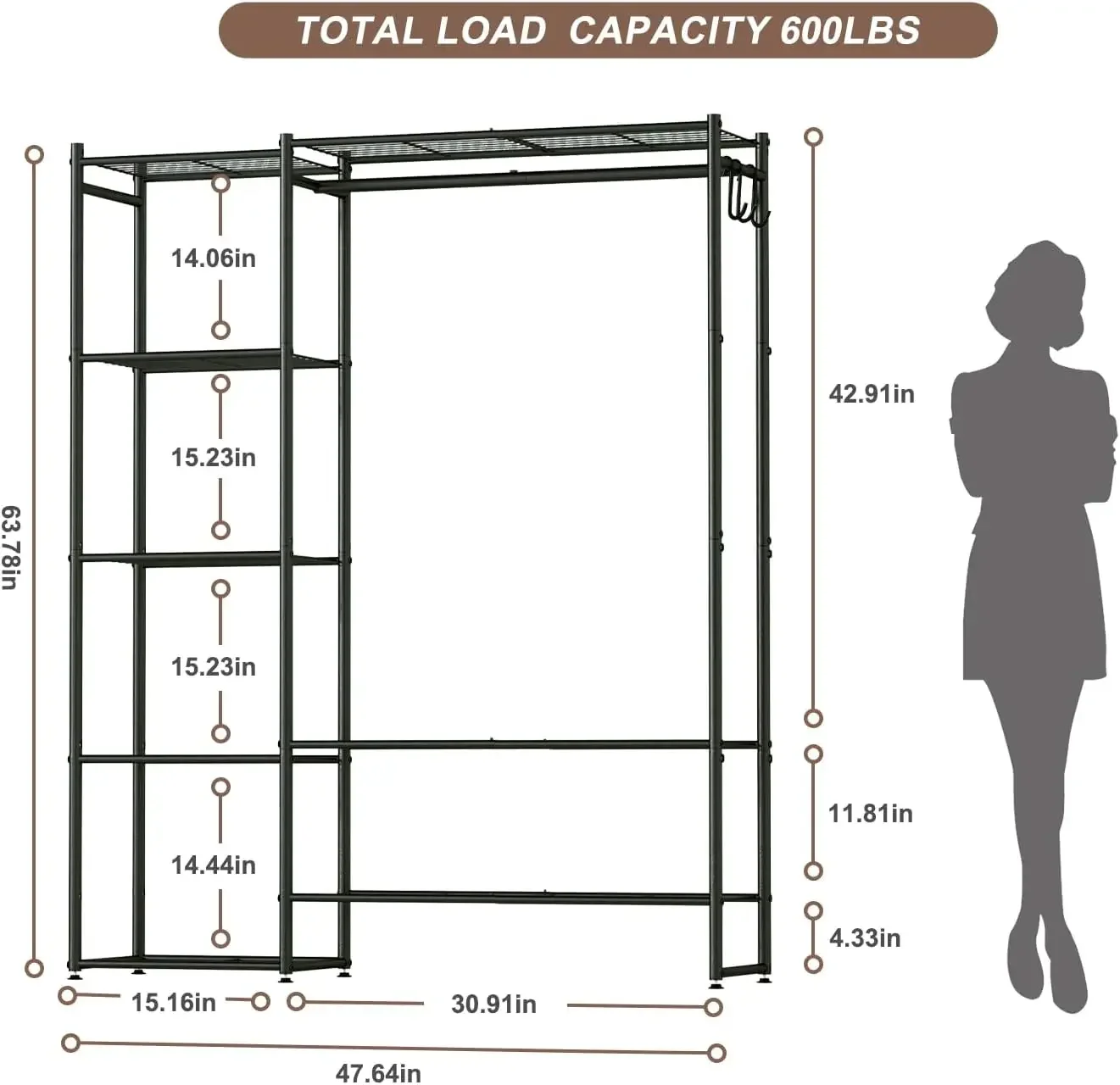 Wardrobe Closet, Portable Clothing Rack for Hanging Clothes, Free Standing Closet Organizers and Storage System with 4 Tiers She 6
