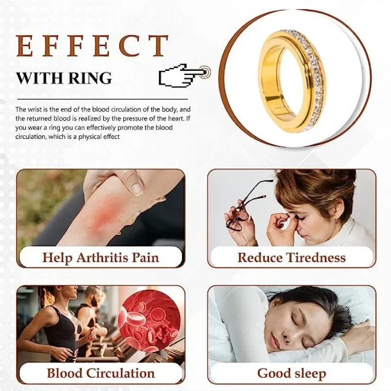 Women's Turnable Anxiety Relief Ring Healthy Slimming Stainless Steel Cubic Zirconia Ring Weight Loss Jewelry Accessories