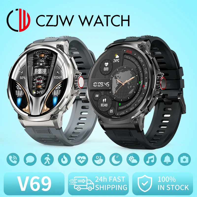 ZZYSMART 남녀공용 GPS 트랙 스마트 워치, 1.85 인치 HD 스포츠 시계, 블루투스 통화, 심장 모니터, 710mAh 스마트워치, V69