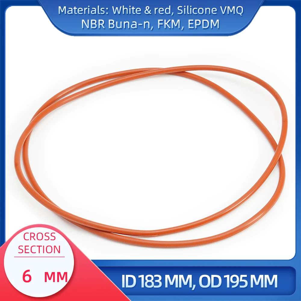 

O Ring CS 6 mm ID 183 mm OD 195 mm Material With Silicone VMQ NBR FKM EPDM ORing Seal Gask