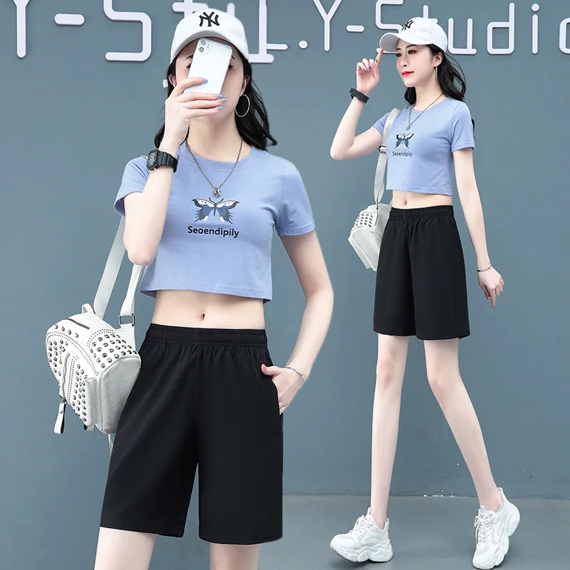 New Female Summer Thin Quick Dry Straight Shorts For Women'S Versatile Loose Relaxed Elastic Waist Running Shorts Pants