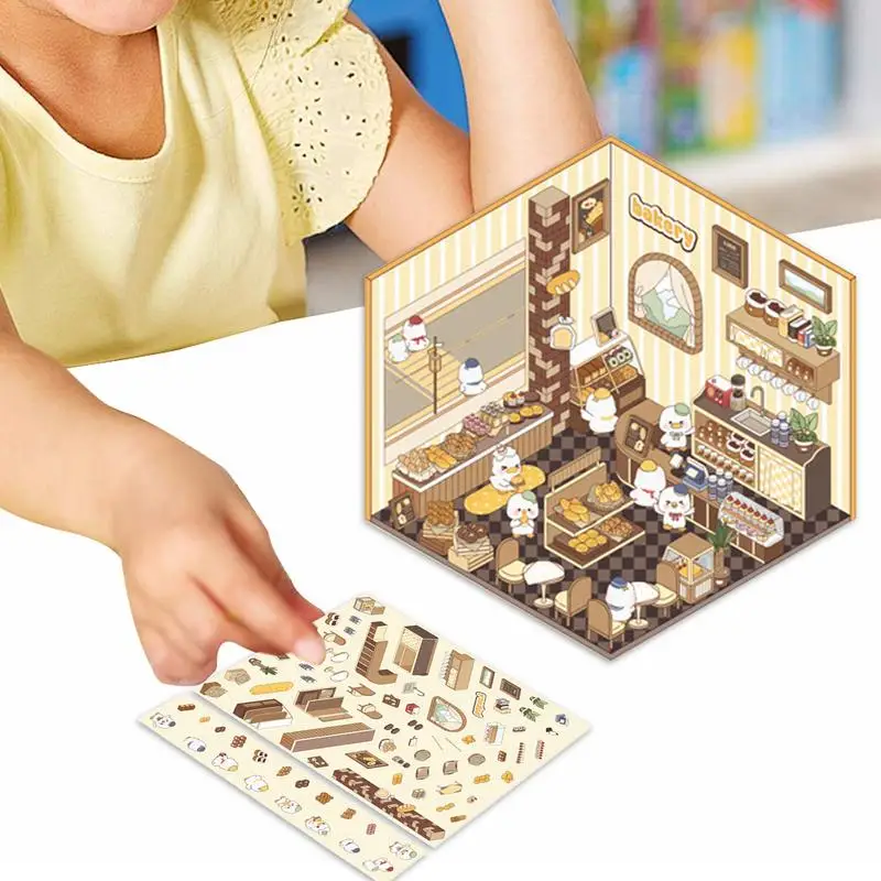 Miniature House Stickers 3D Effect Cartoon Scene Stickers kit 1 Scene 2 for Party Gift Make Kids Own House