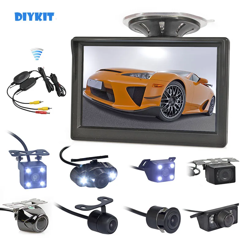 

DIYKIT Wireless 5inch Car Rearview Monitor Auto Parking Vedio LED Night Vision Backup Reverse Camera HD Car Rear View Camera