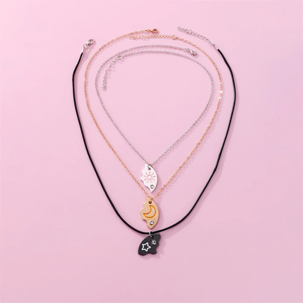 3 Pcs/set Sun Moon Star Pendant Necklace For Women Best Friend Forever Friendship BFF Necklace Adjustable Geometric Jewelry Gift 5